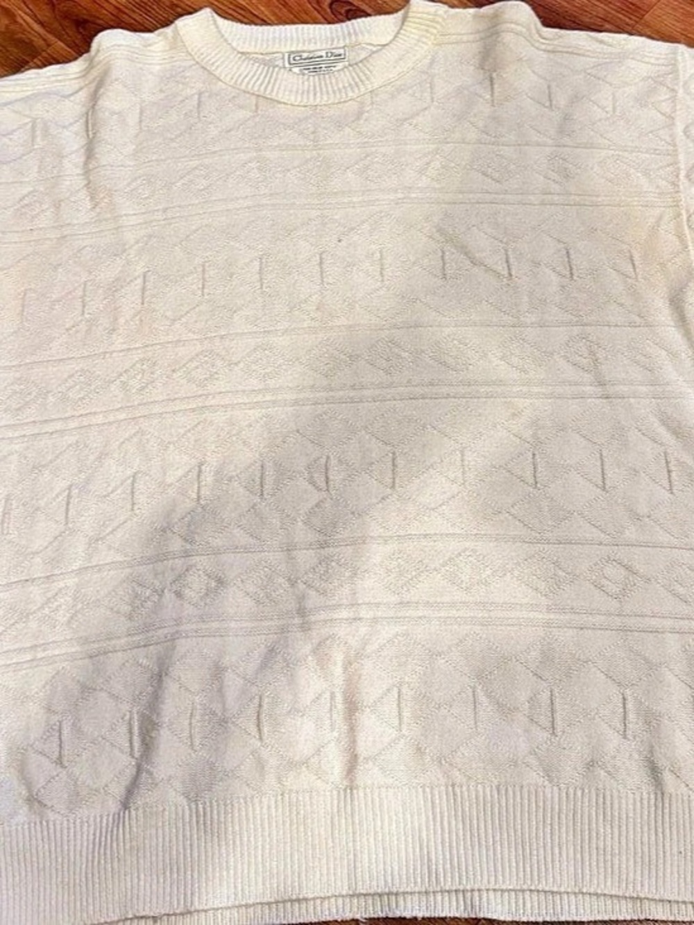Christian Dior Geometric Knit Sweater in Cream Large